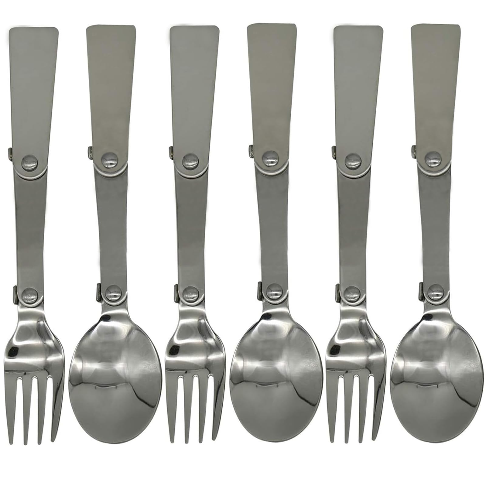 Maydahui Faltbare Löffel, Gabel, tragbar, Campingbesteck SUS 18/8 (304) Edelstahl, multifunktional, faltbar, Obstgabeln für Reisen, Outdoor, Geschirr, Wandern, Überlebenstraining, Camping, 6 Stück