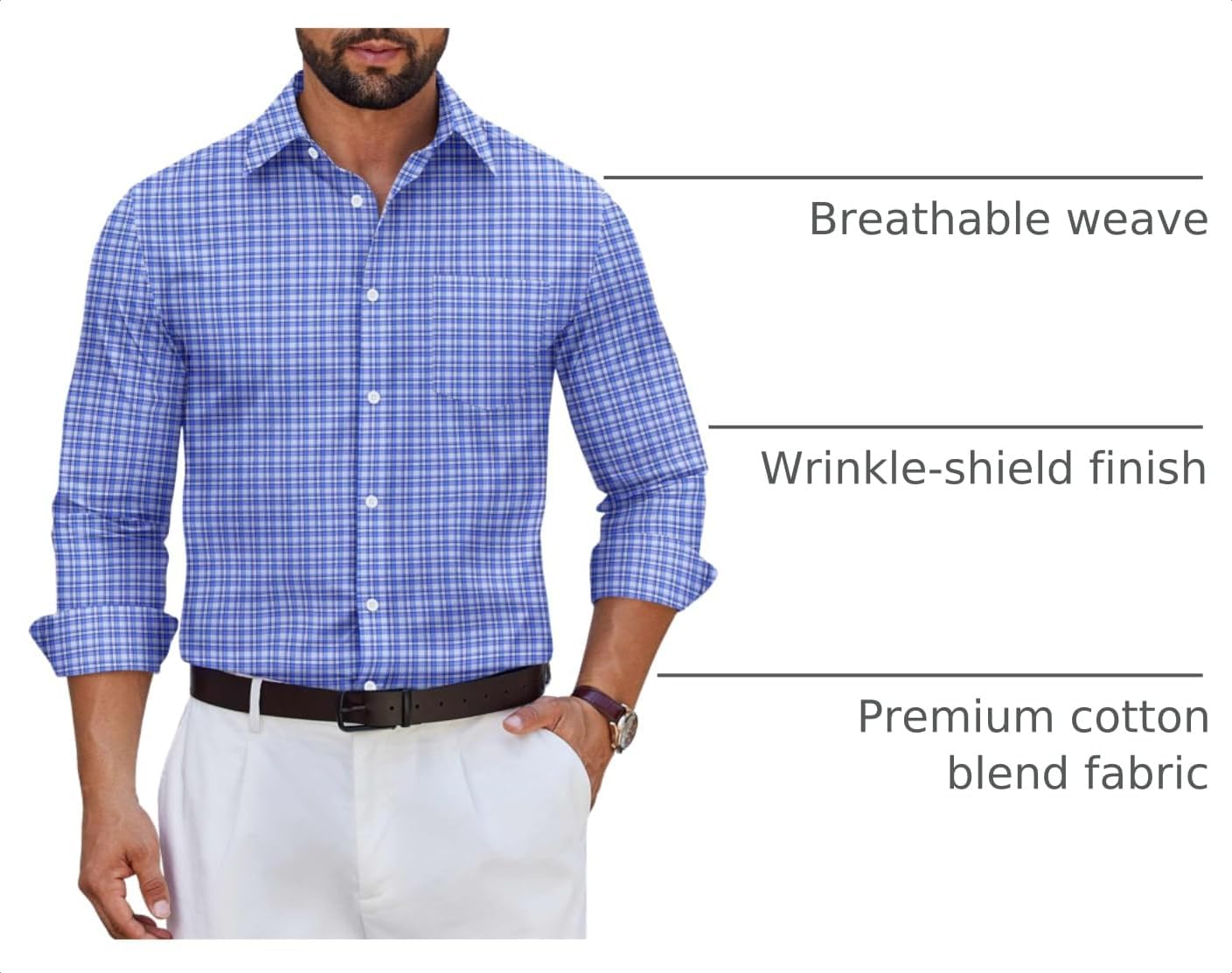 COOFANDY Men's Wrinkle Free Plaid Dress Shirt Long Sleeve Button Down Shirt image 4