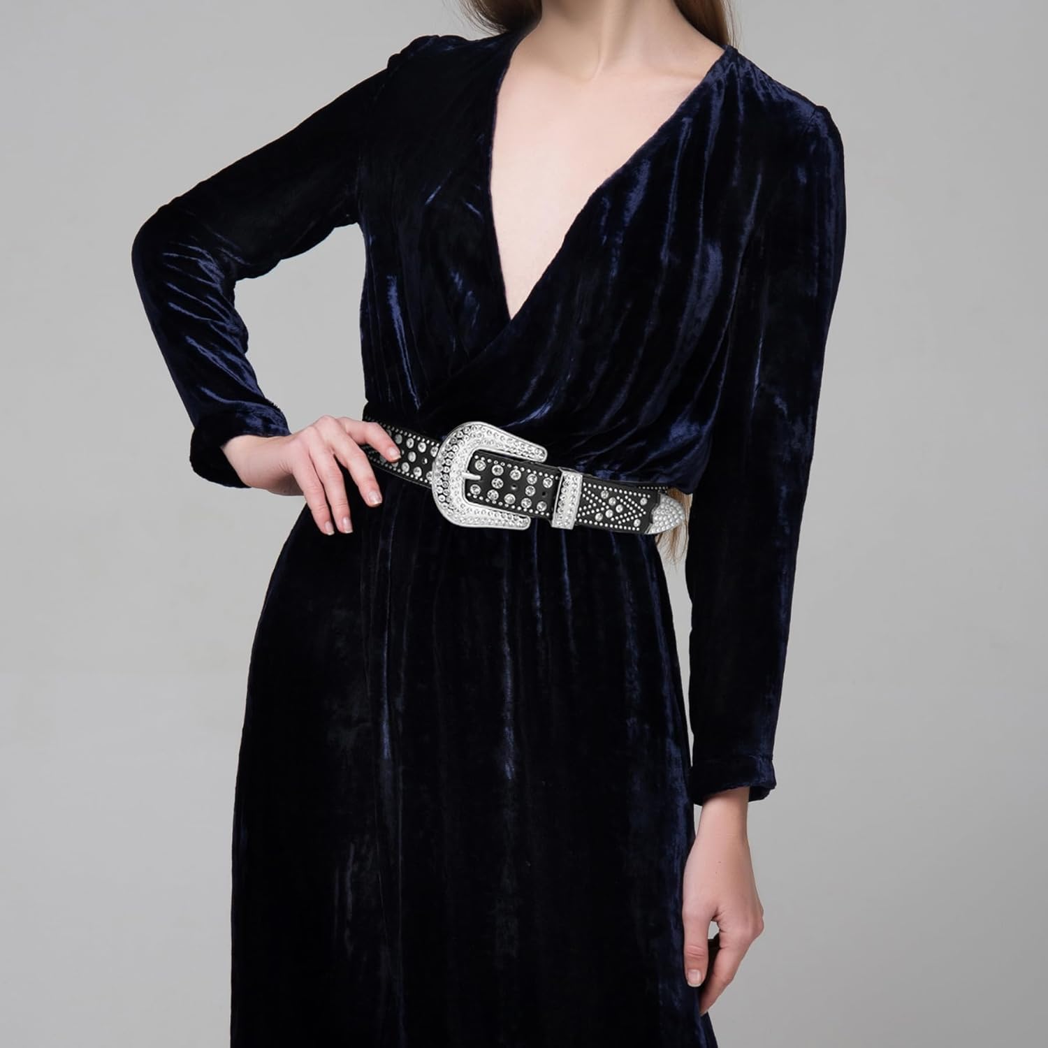 Women Rhinestone Belt, Bling y2k Western Cowgirl Men Cowboy Faux Leather Studded Belts for Jeans Pants - Image 6