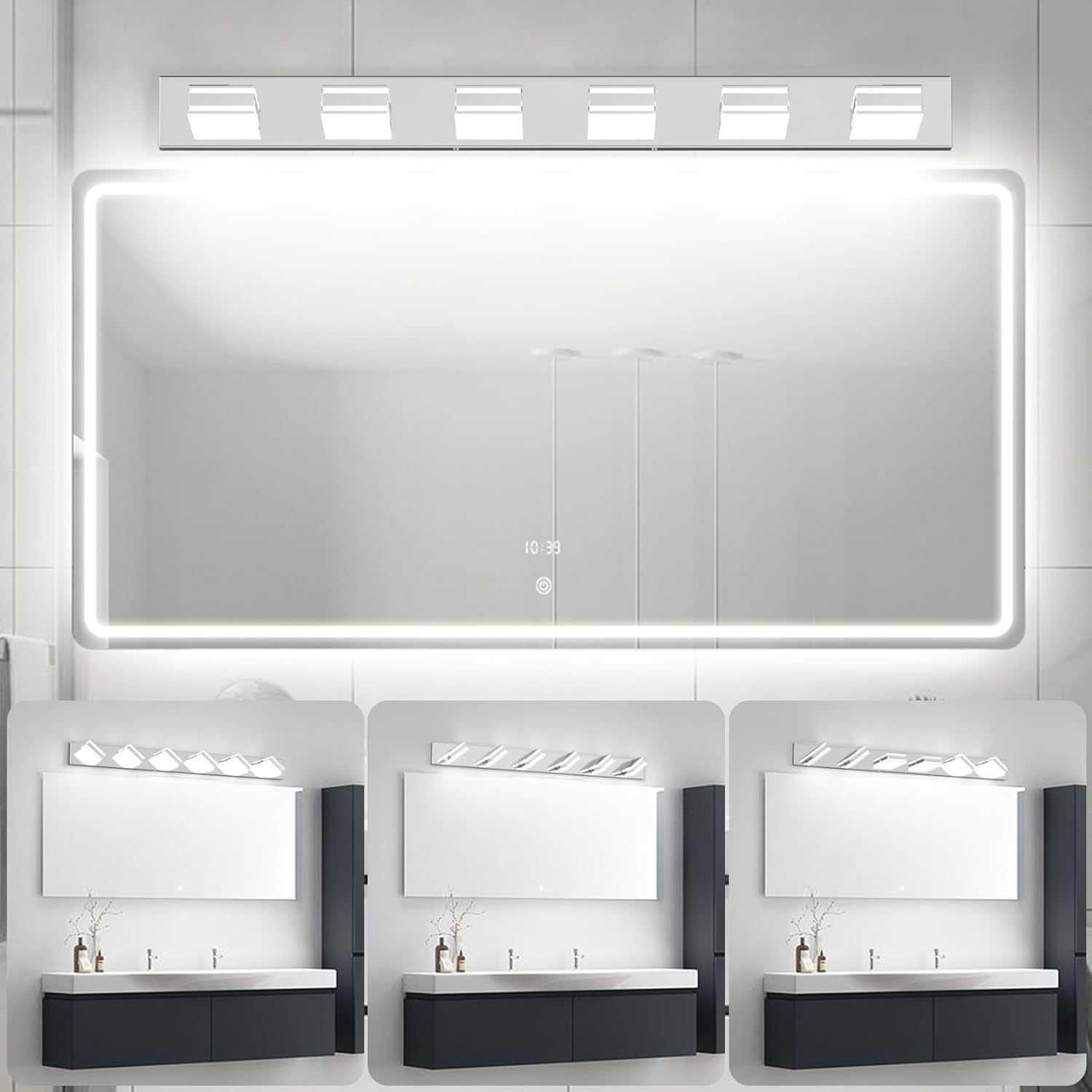 Ralbay Chrome Bathroom Vanity Light Fixtures 48inch 6-Light Acrylic Chrome Modern LED Bathroom Wall Vanity Lighting Fixtures Over Mirror
