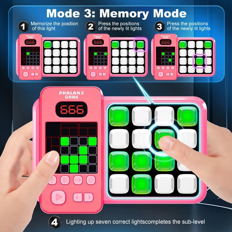 Interactive Memory Game, Blue Electronic Educational Logic Puzzle with LED Display, Multiple Game Modes for Kids