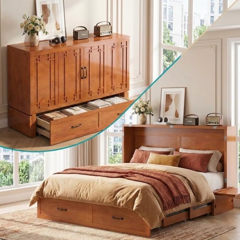 PUREMIND Queen Murphy Bed Cabinet
