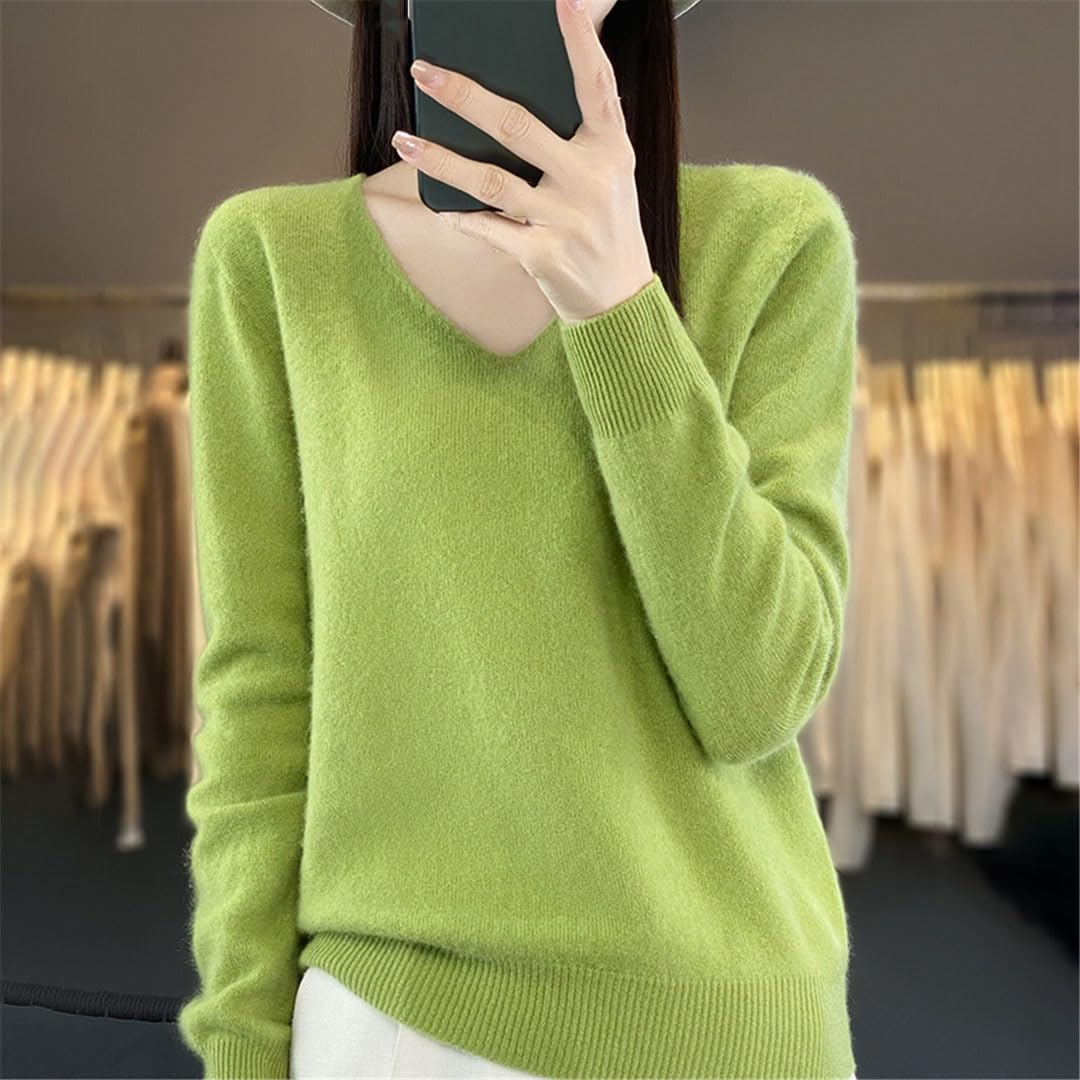 Maglione da donna in lana con scollo a V lavorato a maglia pullover basic casual slim manica lunga