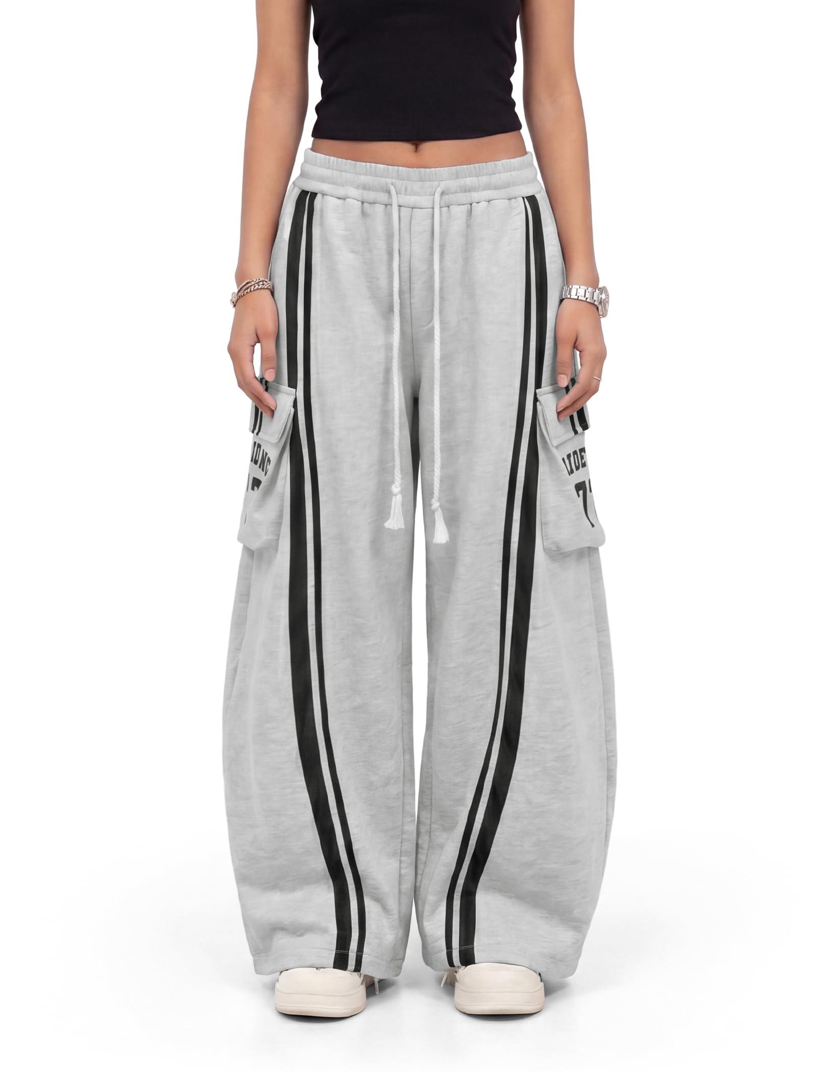Aelfric Eden Baggy Jogginghose Herren Damen Weites Bein Sweatpants Baumwolle Kordelzug Freizeithose Y2K Streetwear Sporthose mit Taschen