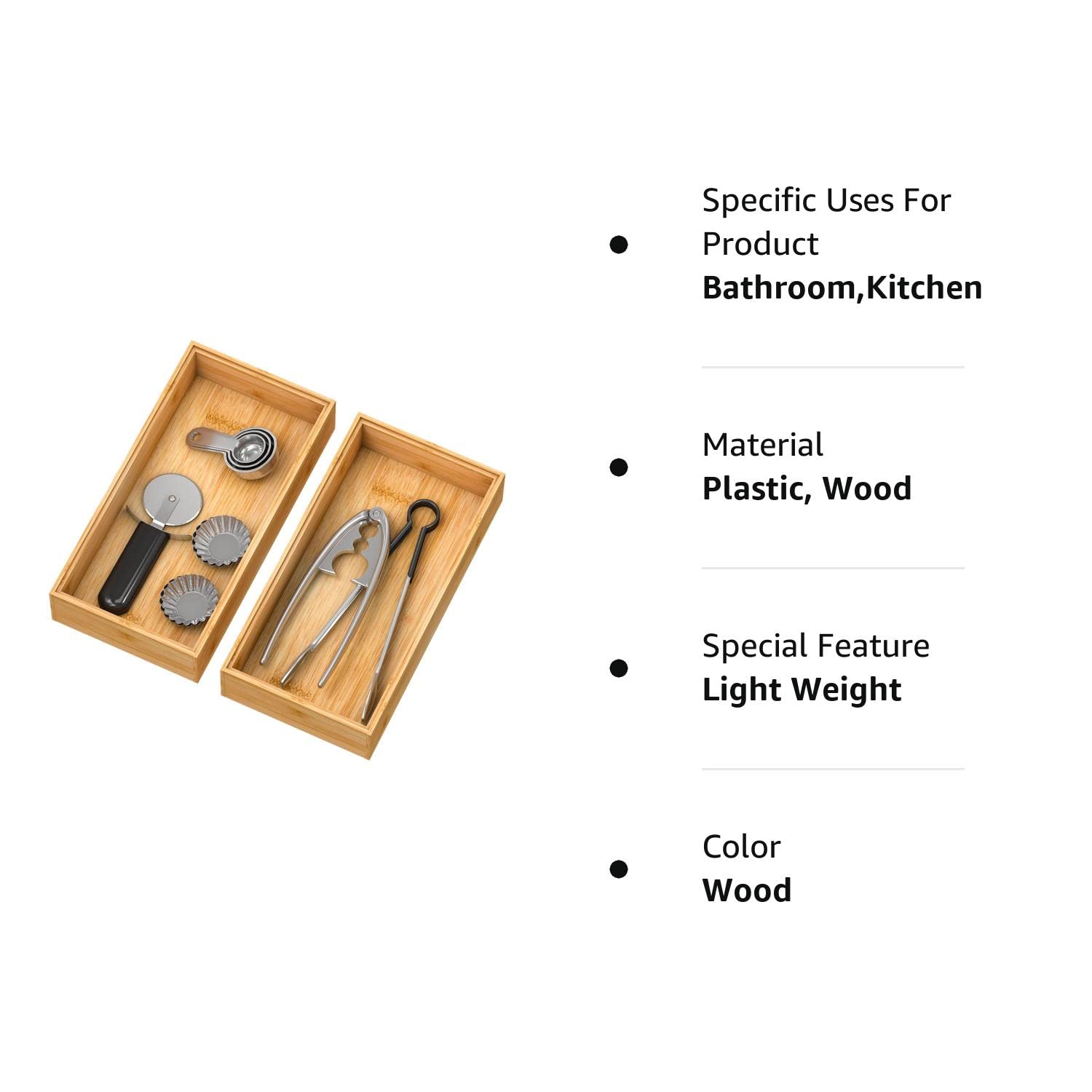 Stackble bamboo box Bamboo Drawer Organizer Storage Box Kitchen - Wood Stackable Tray Set of 2 (12x6x2 inch)