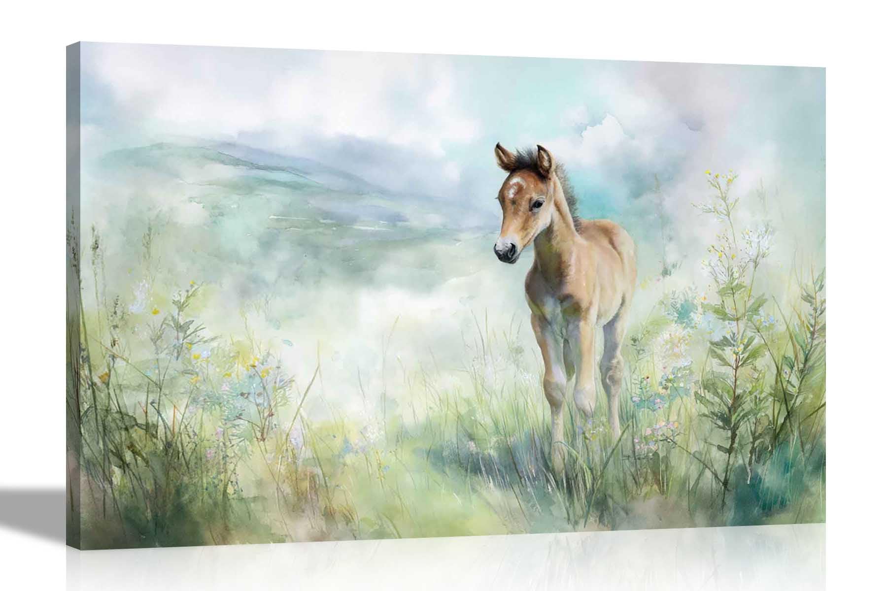 Artley Prints - Majestic Foal Horse Canvas Wall Art For Living Room, Bedroom, Hallway Prints Decor Watercolour Pictures Large 86 x 61cm (34 x 24 inches) A1