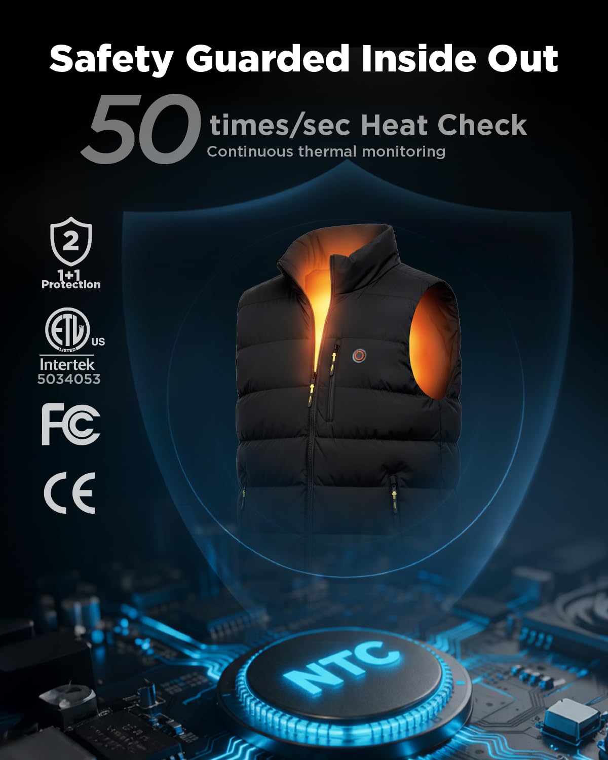 InoKraft Gilet riscaldato da uomo, leggero, trapuntato, invernale, riscaldato, con batteria ricaricabile da 8000 mAh e cavo di ricarica USB-C per ciclismo, corsa, escursionismo