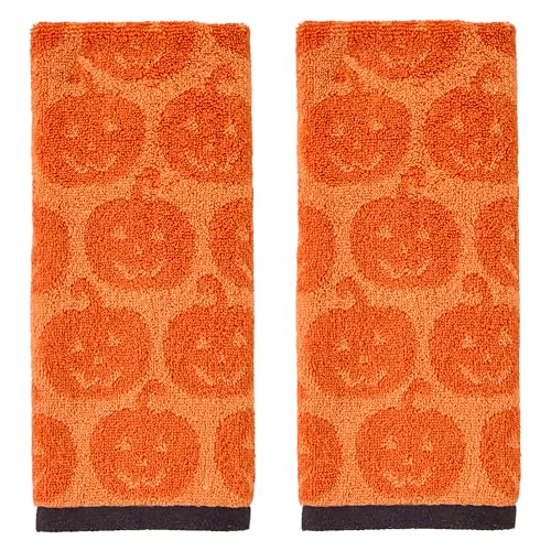 SKL Home Halloween Jack-O-Lantern 100% Cotton Jacquard 2pc Hand Towel Set, Reversible, Soft &...