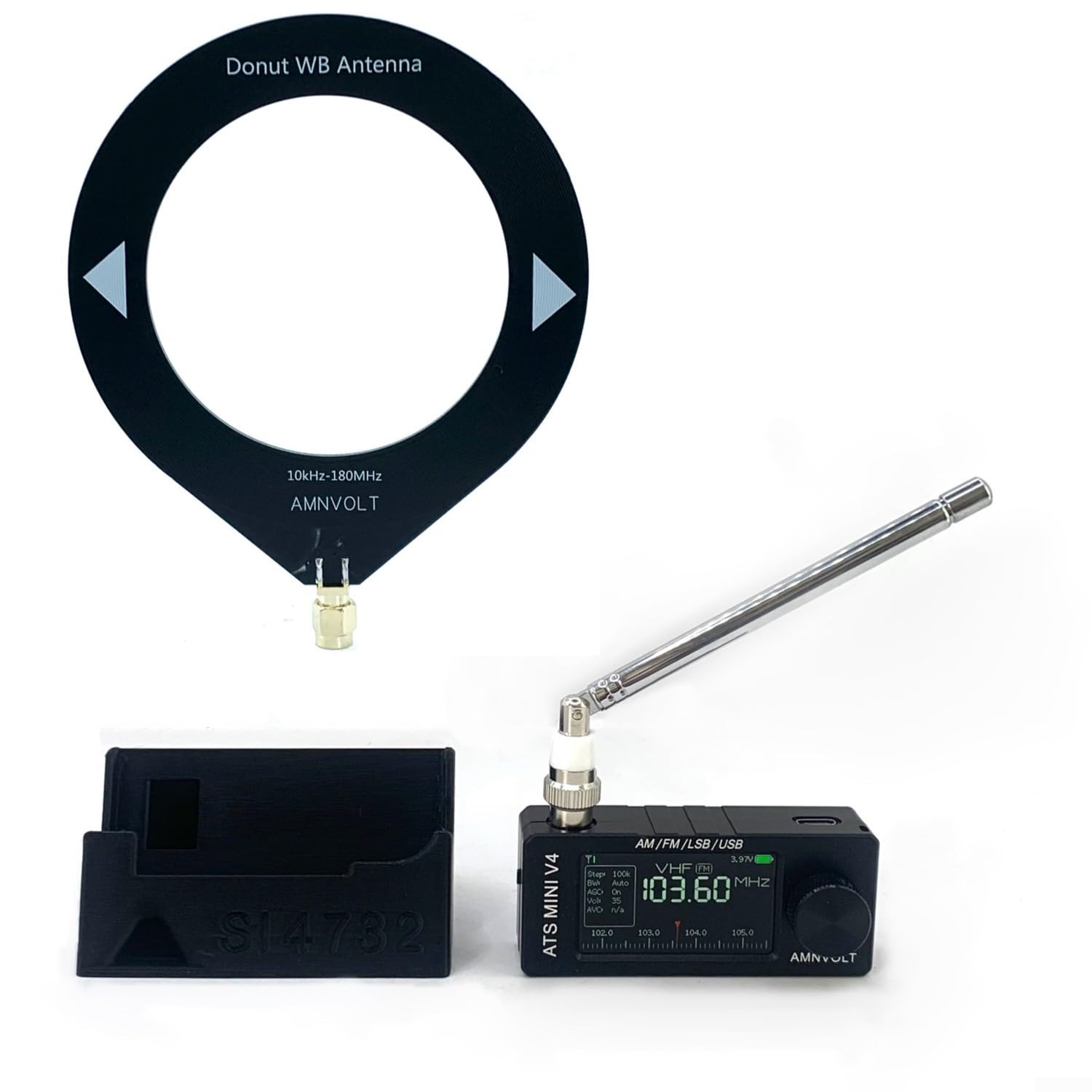 SI4732 V4 Vollband für DSP-Radio-Empfänger mit ESP32-S3-Chip und 4,8 cm IPS-Bildschirm für FM AM LSB USB SW HF VHF-Bänder eingebauter 800-mAh-Akku und Hi-Z-Schaltung, schwarze Farbe (CNC-Unterstützung