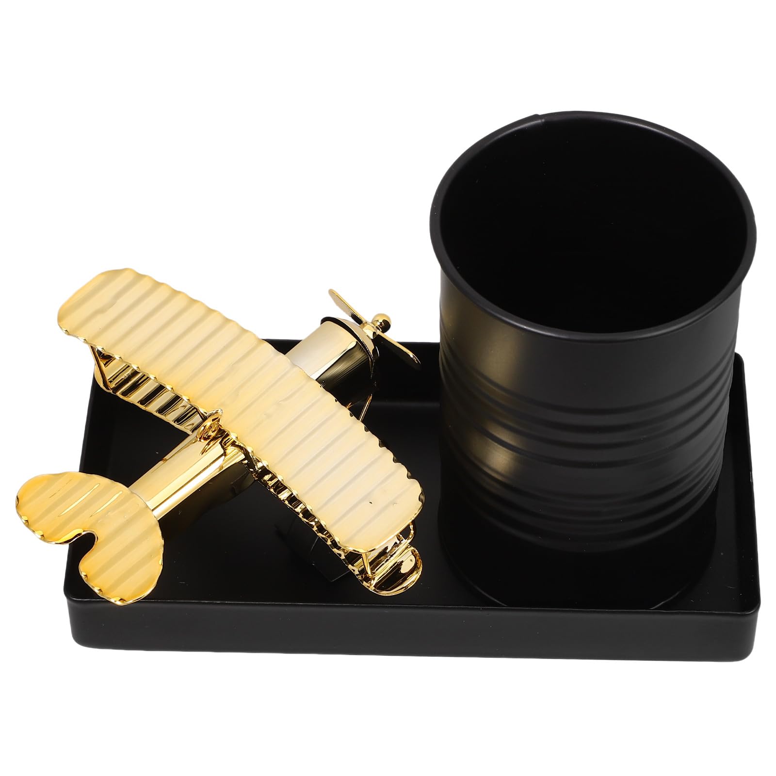 Portapenne in Ferro Multifunzionale Aereo Vintage Color Oro Ampio Spazio di Stoccaggio, Organizer da Scrivania Estetico per Ufficio e Casa