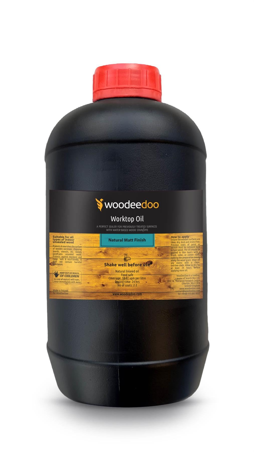 Woodeedoo Linseed Worktop Oil | Food Safe | Natural Matt Finish | All Indoor Types Of Wood | 1L