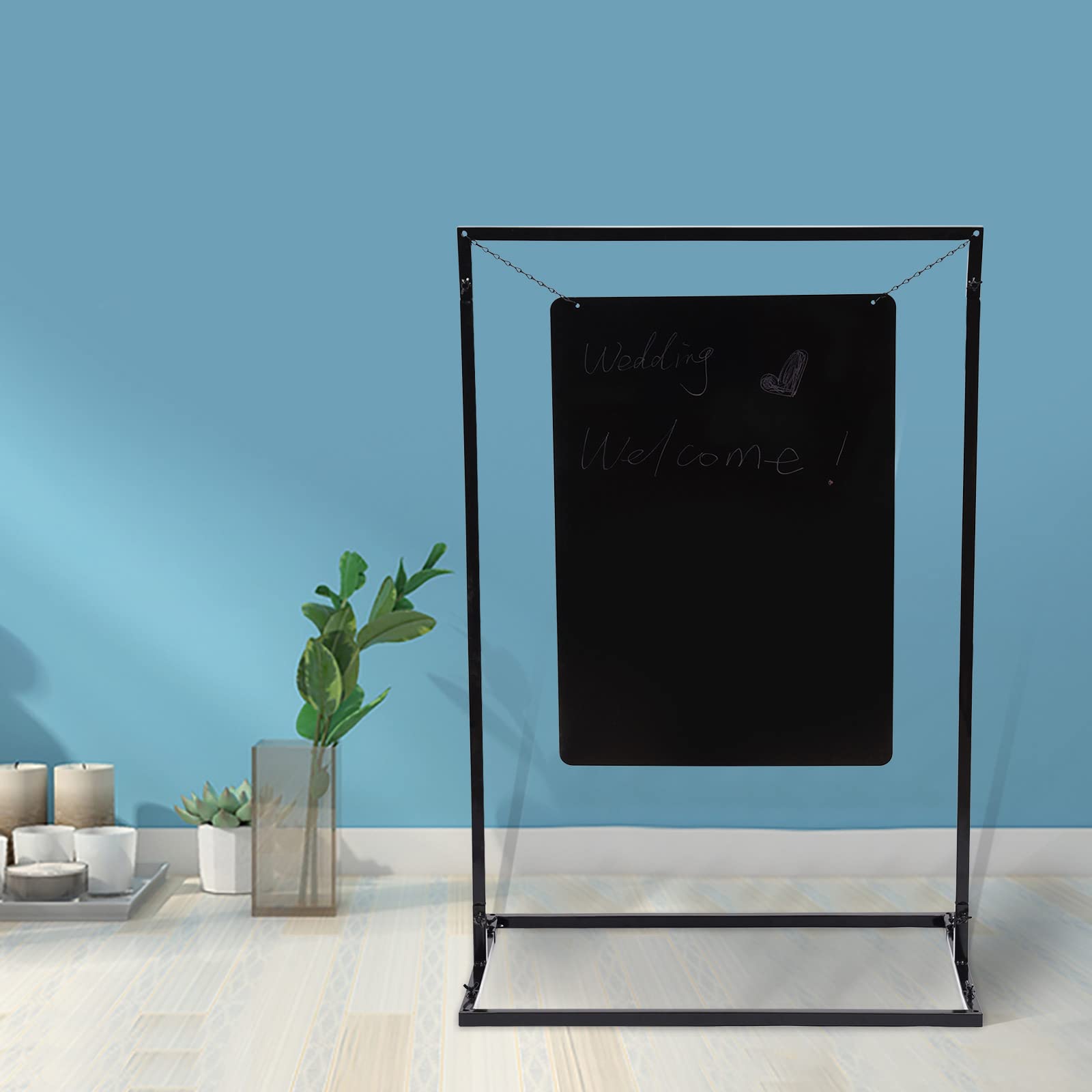 100 x 75 cm Cartel de bienvenida personalizado, negro, soporte de metal para varias ocasiones
