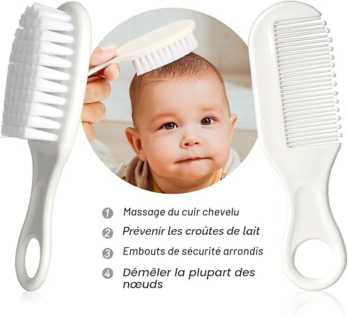 Qunlions life Infant Safety Care Set with Hair Brush Comb Nail Clipper, Baby Essentials Kit for Newborn Girls Boys (Grey White) - 2