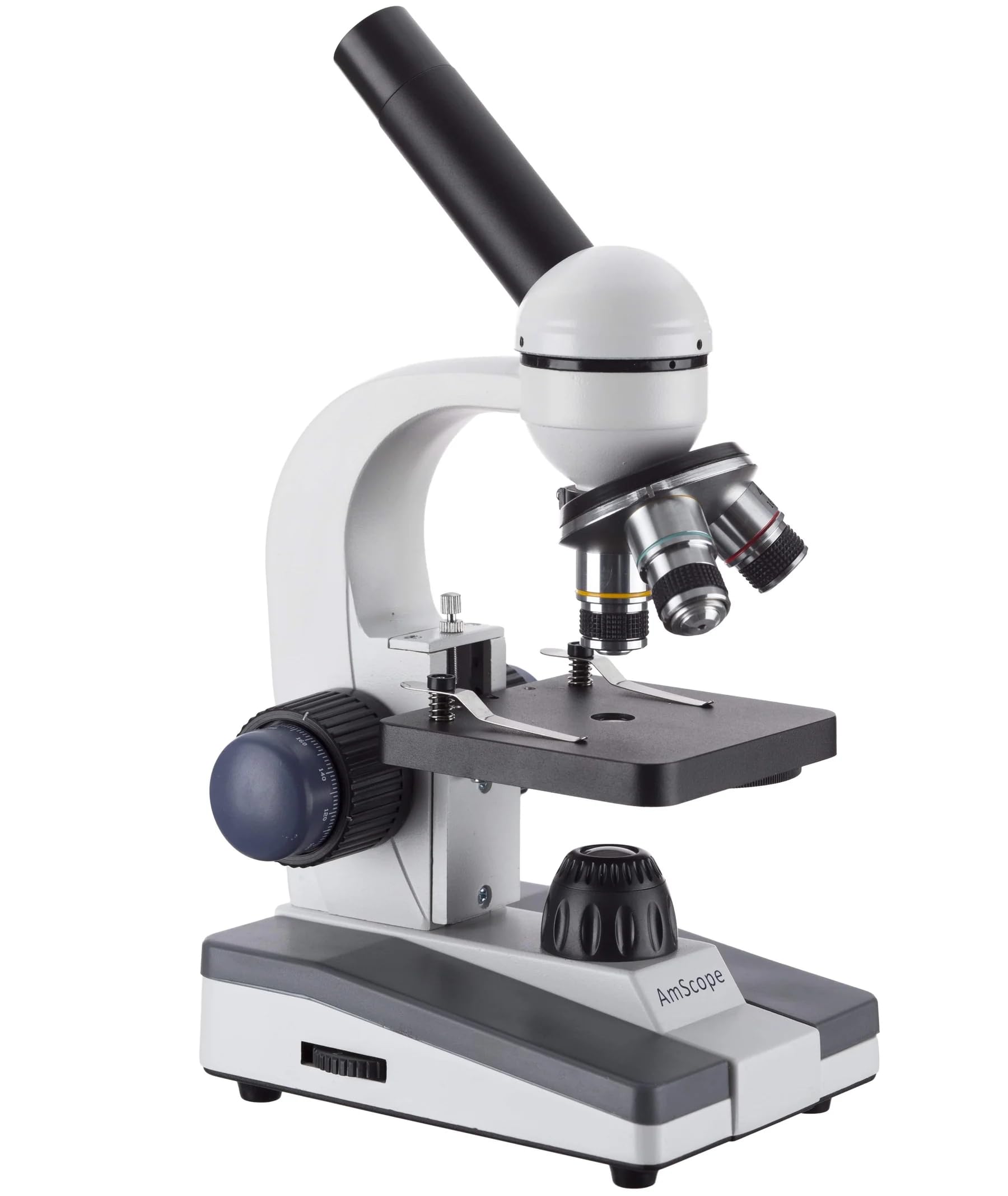 AmScope - Microscopio compuesto para estudiantes 40X-1000X, cabeza monocular, óptica de vidrio, LED, marco de metal, microscopio inalámbrico para principiantes - M150C-EUL