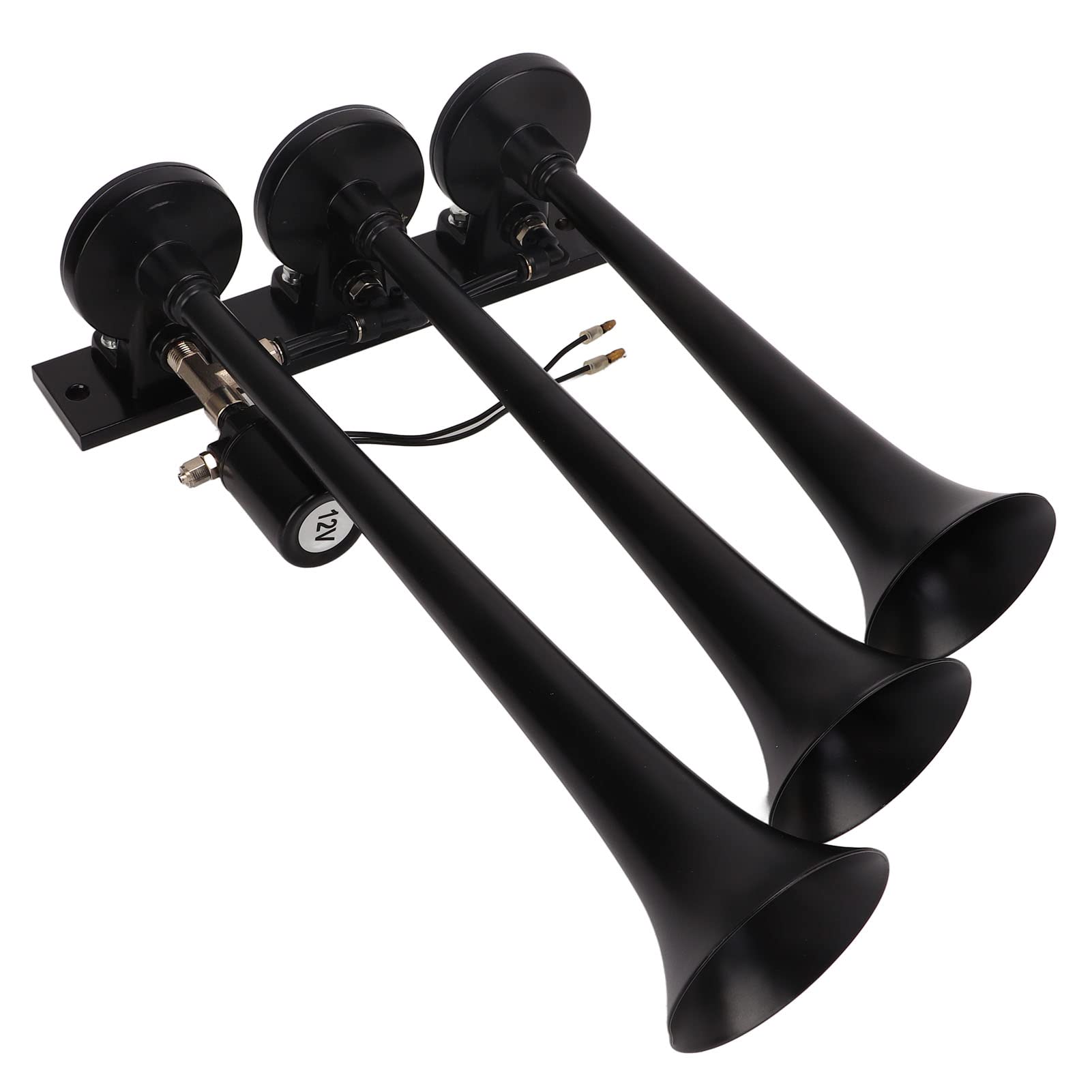 Tromba d'aria a tromba DC 12V a 3 fori da 135 dB per camion, barche, yacht, lega di alluminio nera