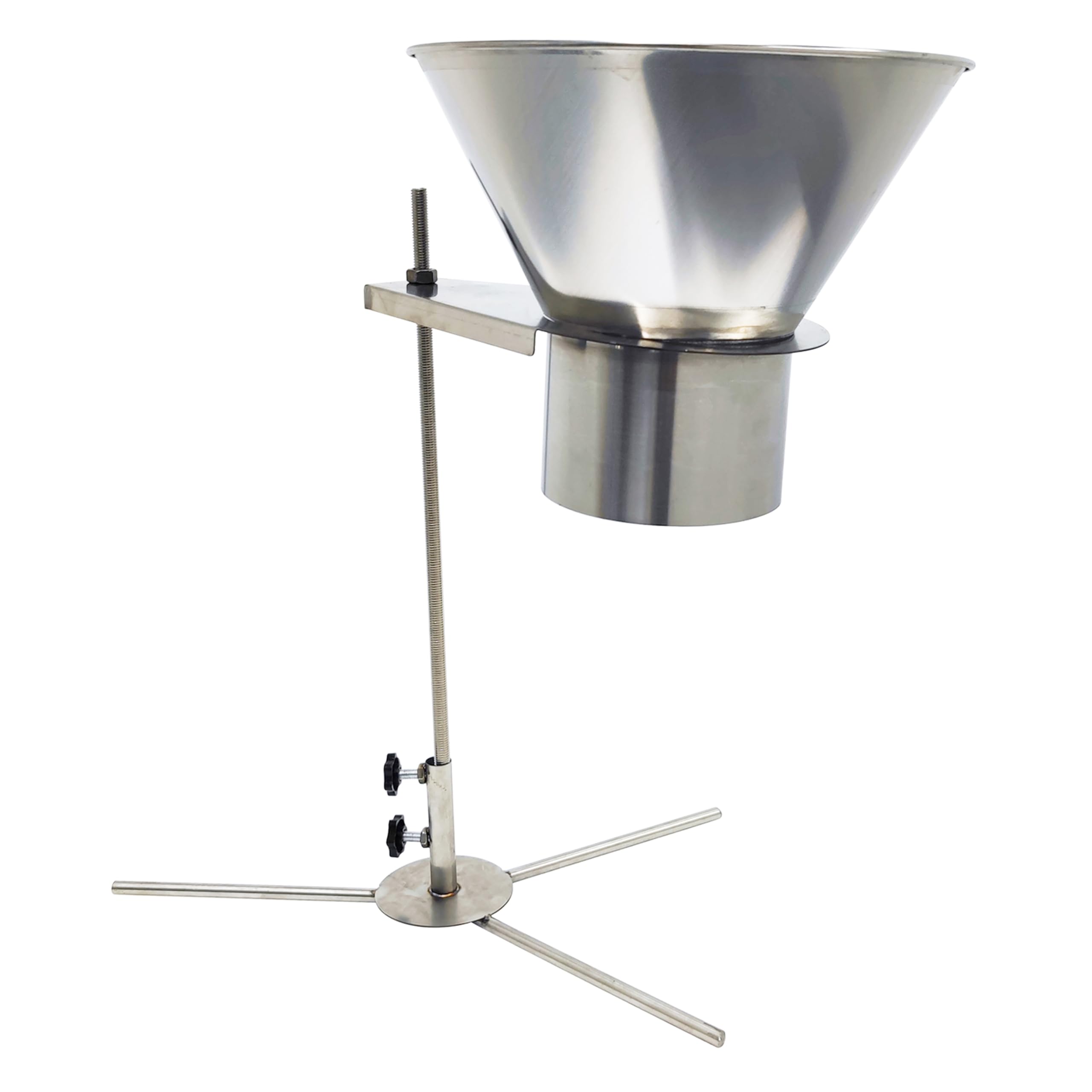 TECHTONGDA Stainless Steel Funnel Food Grade Kitchen Feeding Hopper with Support Stand for Powder, Paste, Liquid, Granule Manual Filling Package Bottom Diameter 5.5Inch(14cm)