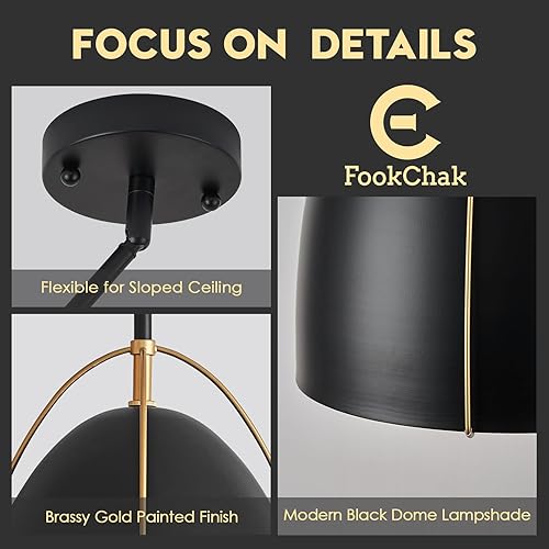 Miniatura 3 de Lámpara colgante de cúpula negra de 10 pulgadas, 1 lámpara colgante de cocina en forma de huevo negro dorado para isla de cocina, comedor, fregadero