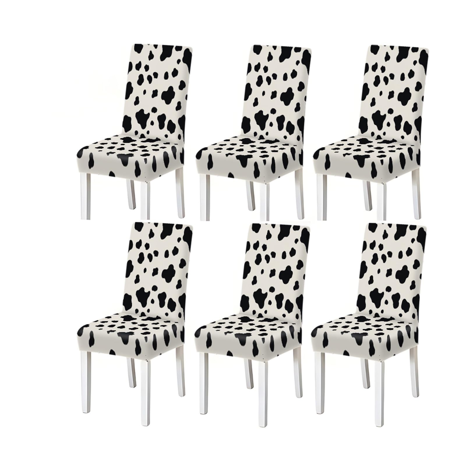 FZJKGH Cow Print Pattern Dining Chair Covers Set Of 2/4/6, Stretch Slipcovers For Kitchen Dining Room Removable Stretch Slipcovers for Dining Chairs(6PCSChair cover)
