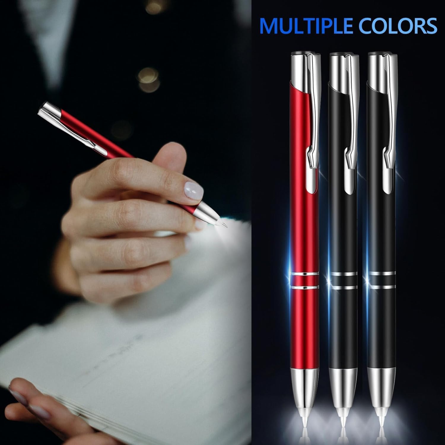 4pcs Ballpoint Pens 2 In 1 Led Light-Up Rollerball Pens Illuminated Tip Pen LED Light-up Pen Flashlight Writing Gel Ink Pens