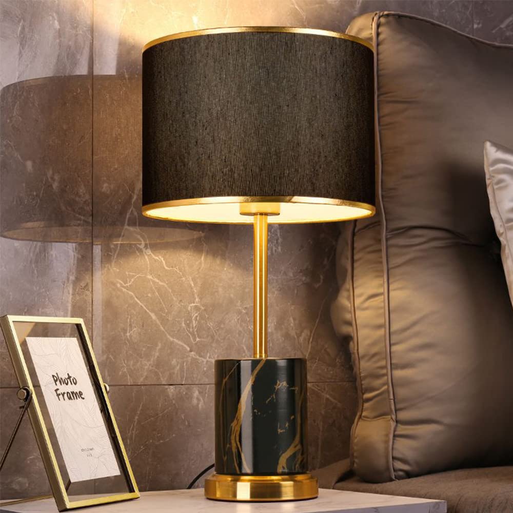 Lampada da tavolo in Ceramica, Paralume in Tessuto Lume Comodino Camera da Letto Luce Lampadina E27 Max 40W, interruttore di linea,Design Moderno (Senza Lampadine) (Nero)