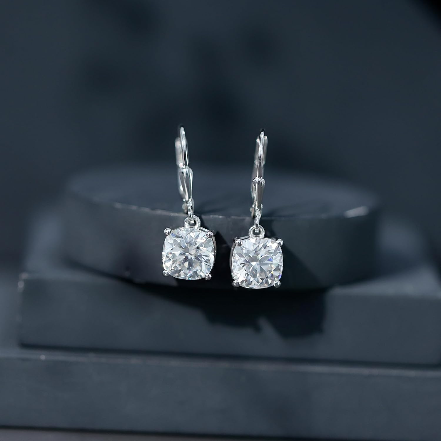 Certified 6 Carat Moissanite Hoop Earrings in Silver, D-Vs1 Quality, Moissanite Drop Earrings - Gift For Special Occasions - Image 4