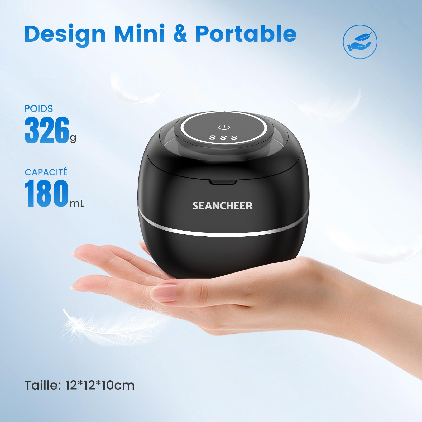 SEANCHEER Nettoyeur Ultrasons 48000Hz Bac Ultrason | 24W | 180ML | Mini Ultrasonic Cleaner Portable avec Lampe UV pour | Prothèses Dentaires | Gouttière Dentaire | Retainer | Bijoux | (Noir)