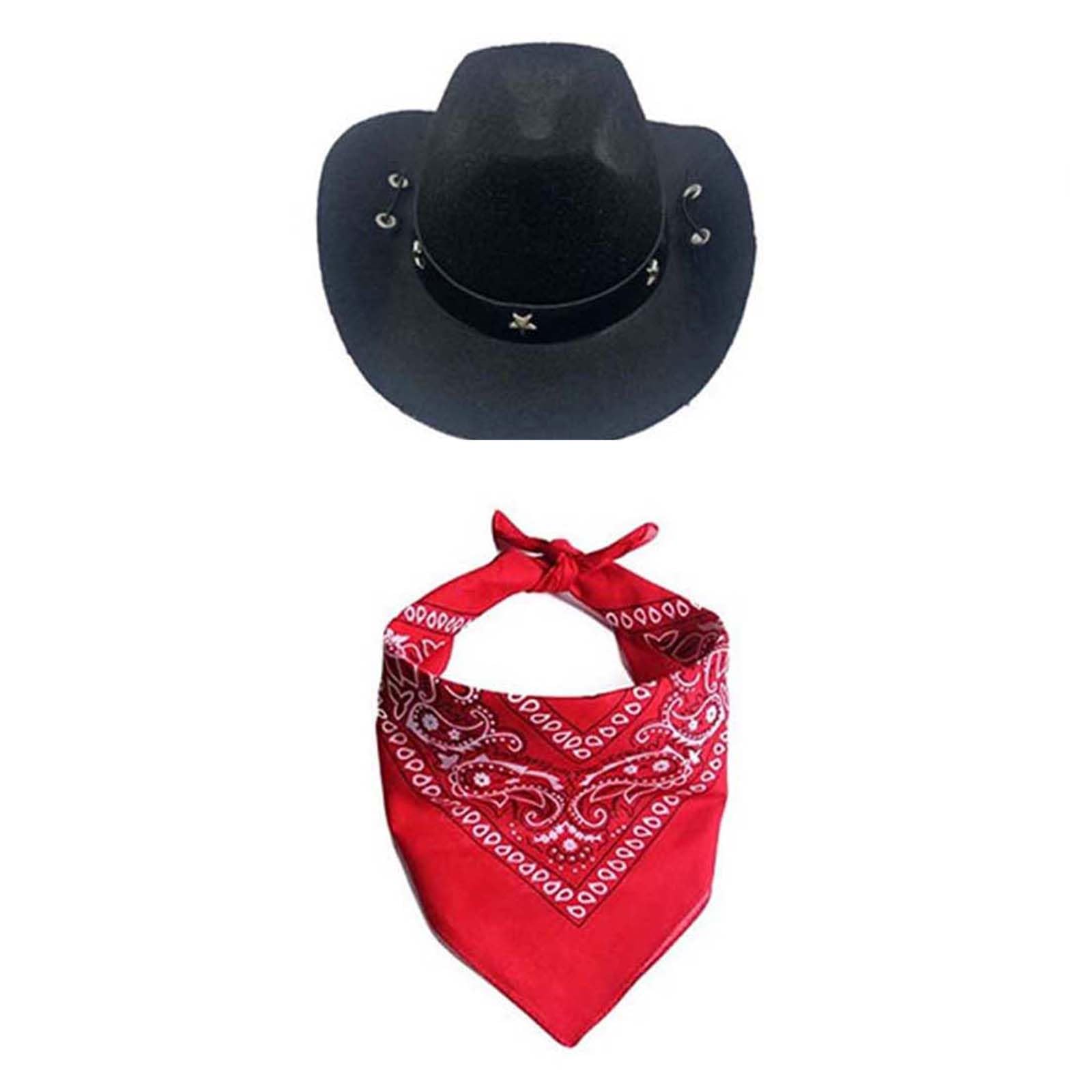 Qiubaoll Pet Cowboy Costume Dog Halloween Dog Cat Costumes Western Pet Accessories Mini Cowboy Hat Bandana Scarf for Small Medium Large Dogs Cat (Black)