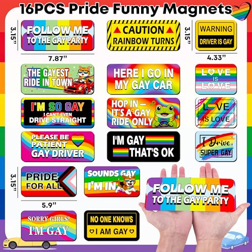 Image of 16PCS Gay Pride Car Bumper Magnets: Funny Rainbow Decals Bulk for LGBT Parade, Truck, Fridge, Cruise - Prank Gift Idea (Animal)