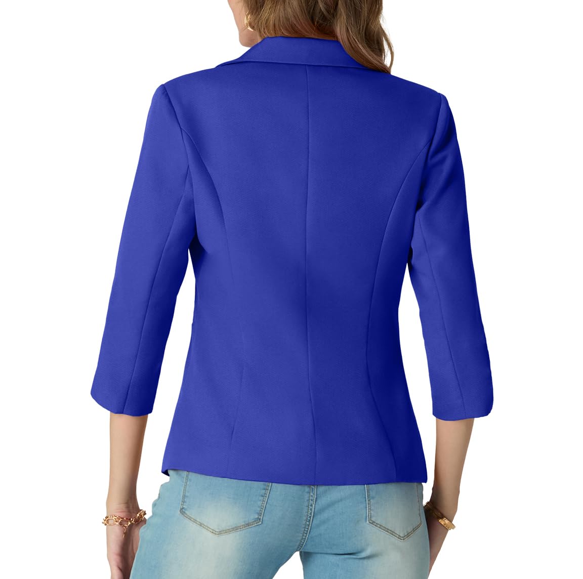 GRECERELLE Blazer da donna con maniche a 3/4 increspate, giacche formali da donna, casual, elegante, da lavoro, ufficio, per matrimoni, funerali con bottoni, tasche, per donne dalla 40 alla 52