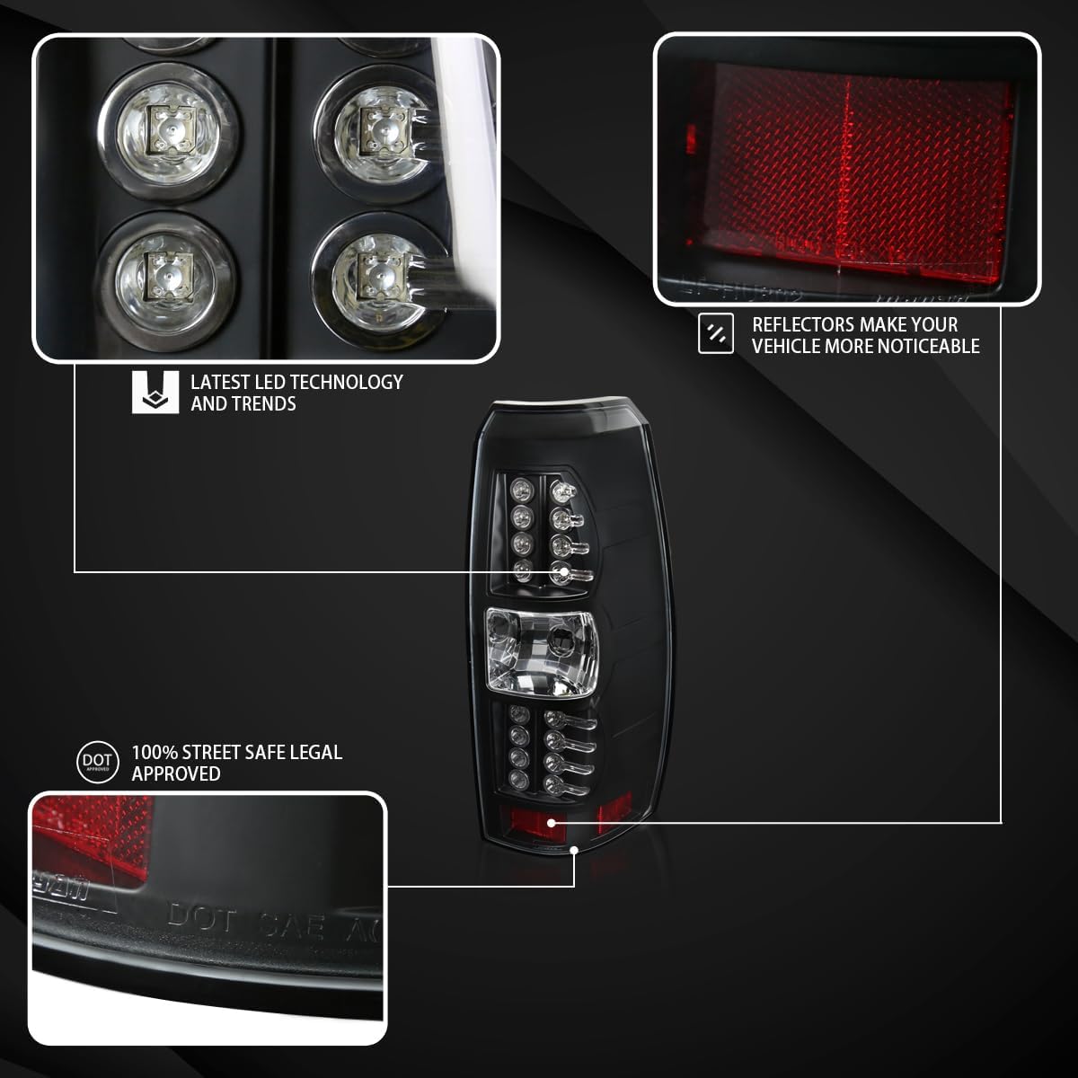 Autozensation Compatible with 2007-2012 Chevy Avalanche, Left + Right Pair Assembly, Black Housing Clear Lens LED Tail Lights