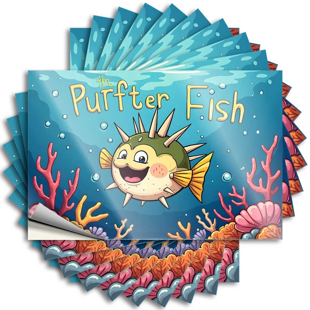 Lettering Sticker Punk Rooms Decorations Tumbler Pufffish Adventure: Underwater Fun with Spiky Friends - No Residue Decals for Outdoor(8X12CM)