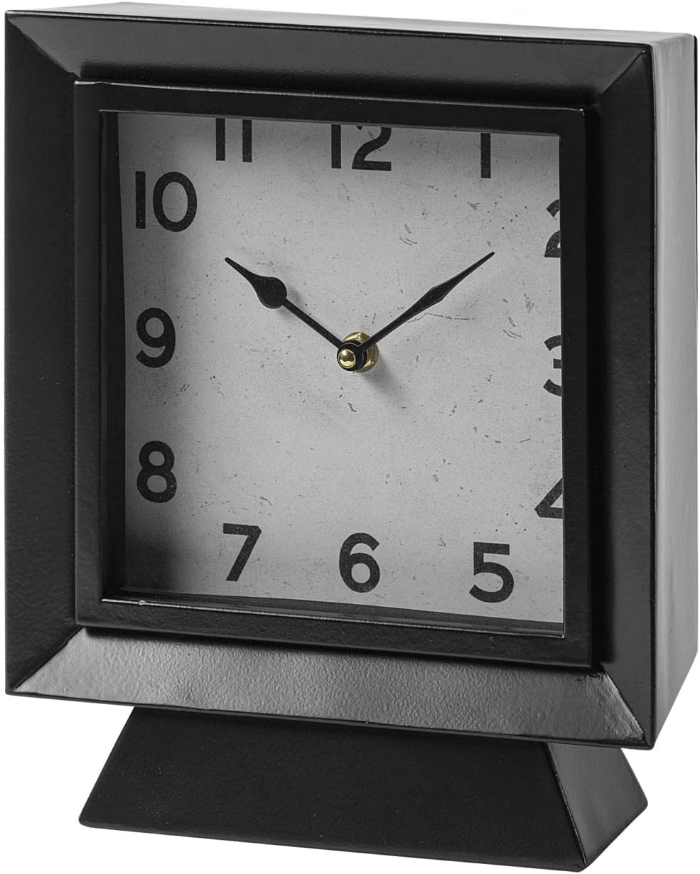 Mercana Furniture Ralph I Black Metal Square Table Clock, 10.75"H x 4.25"W x 9.25"L