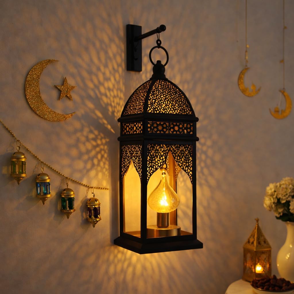 Ramadan Lanterns for Home Decor, Islamic Moon Star Ramadan Lights, Battery Operated Eid Mubarak Decorative Lamp, Ramadan Decorations for Party Table Wall Decor (Star)