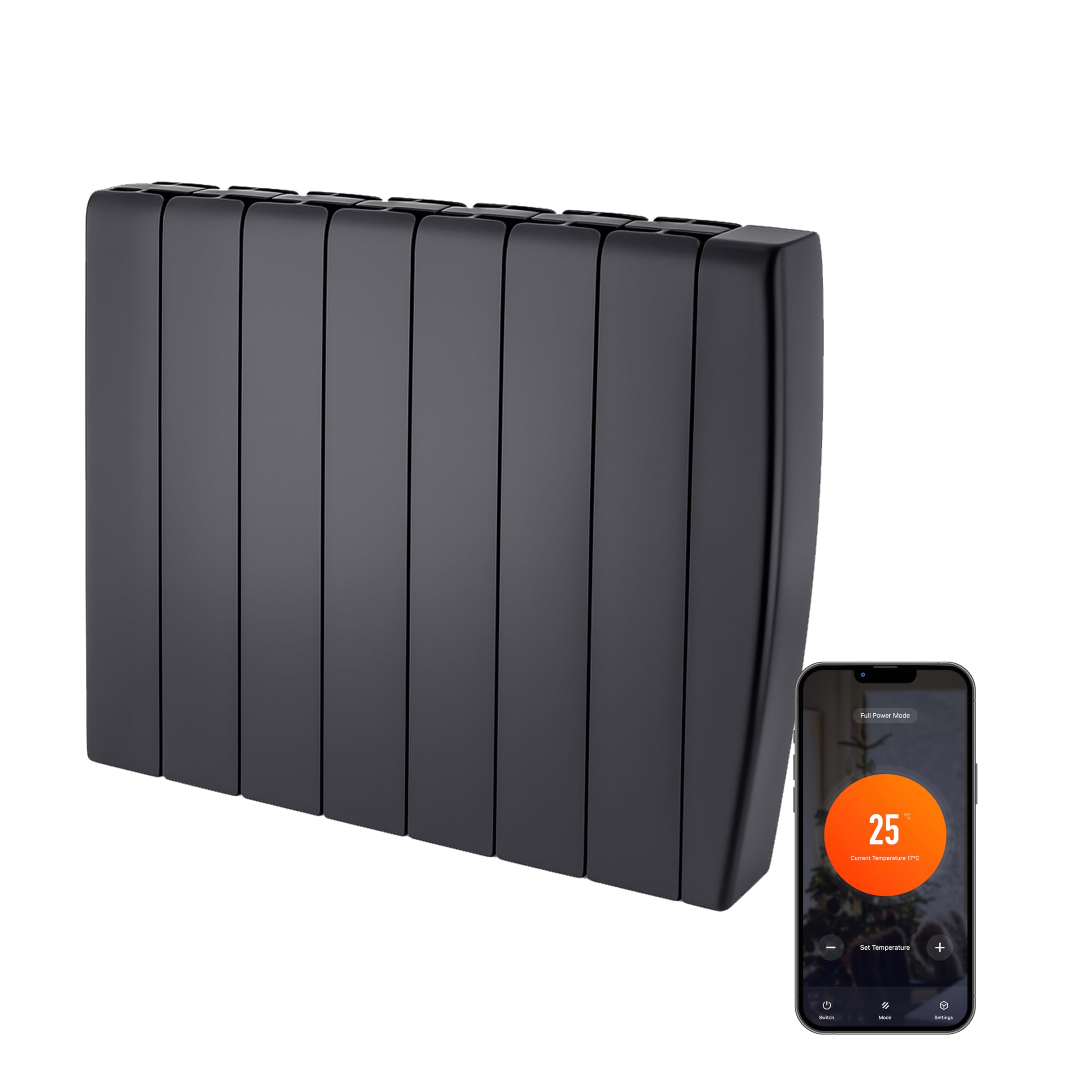 TCP Smart Ceramic Panel Radiator 2000W (Black) – Smart WiFi Electric Heater with Remote App Control, Slimline Wall Mounted Design, Ceramic Core Fast Heat, Energy Saving