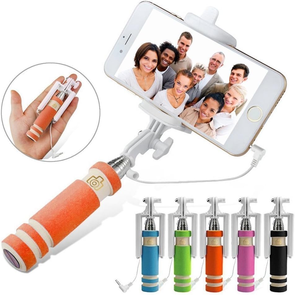 I-Sonite (Orange Universal Adjustable Mini Selfie Camera Stick Pocket Sized Monopod Built-in Remote Shutter For Google Project Tango