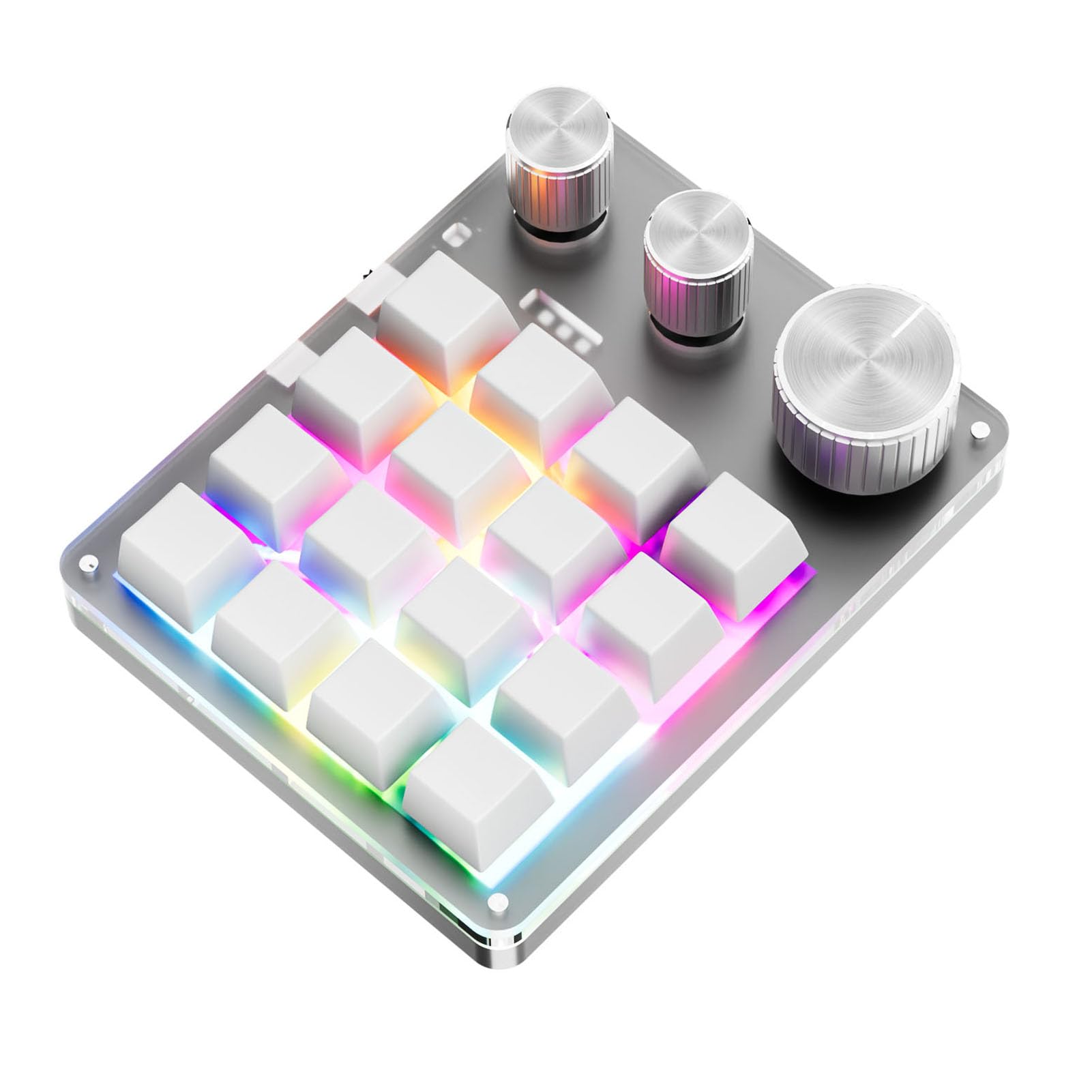 Tosuny Clavier Macro Programmable, Clavier de Jeu Bluetooth 16 Touches avec 3 Boutons et Contrôleur de Volume, Rétroéclairage LED RVB, Macro OSU pour Wins, OS X (avec Câble (White)