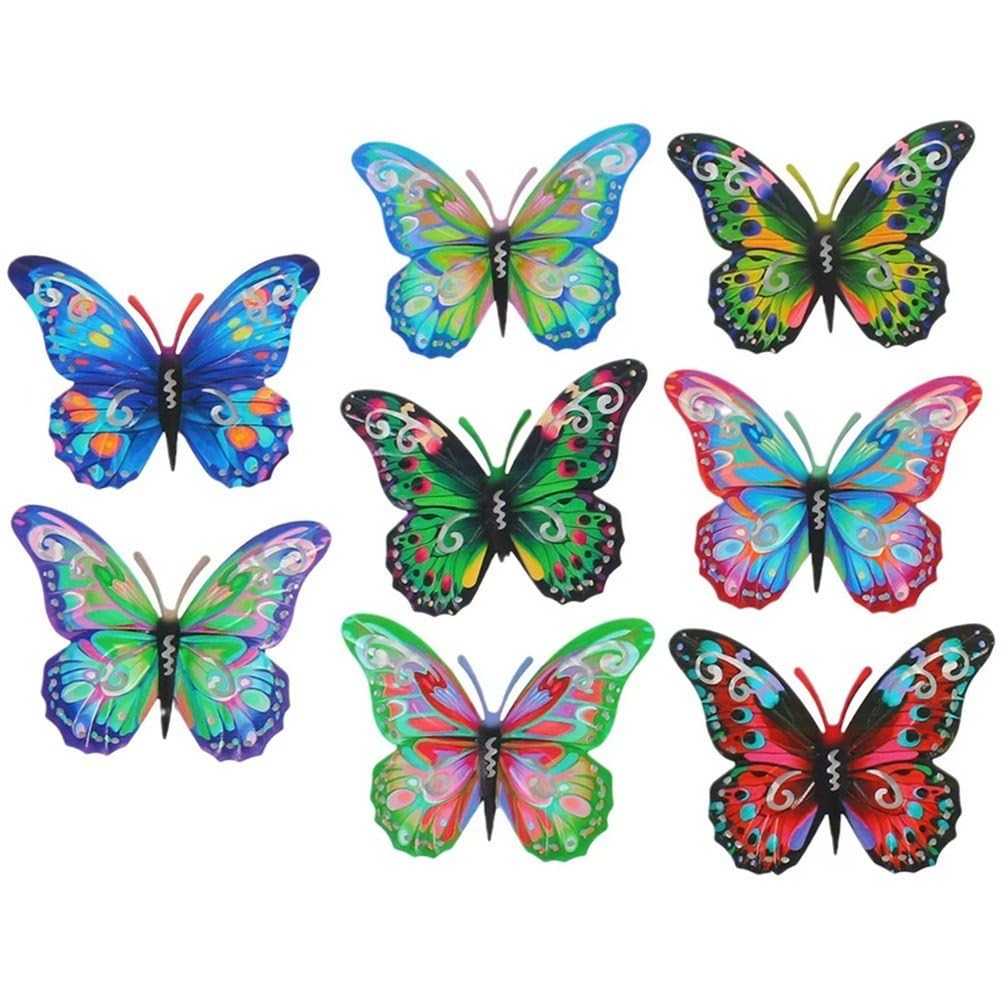 Lot de 8 papillons en métal pour décoration murale suspendue extérieure et intérieure