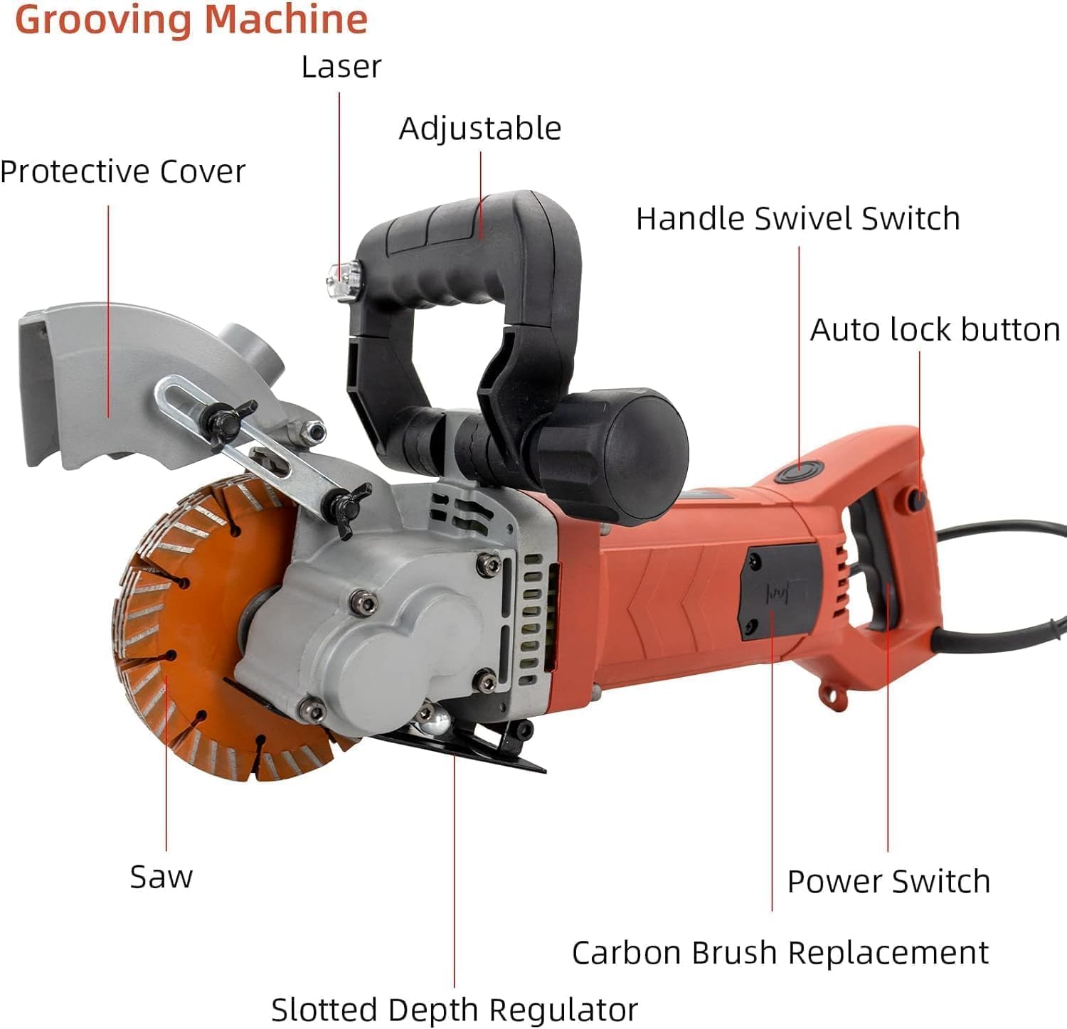 Chaser eléctrico de pared, máquina de corte de 4500 W para ranuras de pared de hormigón, 5 hojas de sierra de disco, 7500 RPM, corta hasta 36 mm de profundidad y 30 mm de ancho, ideal para granito y