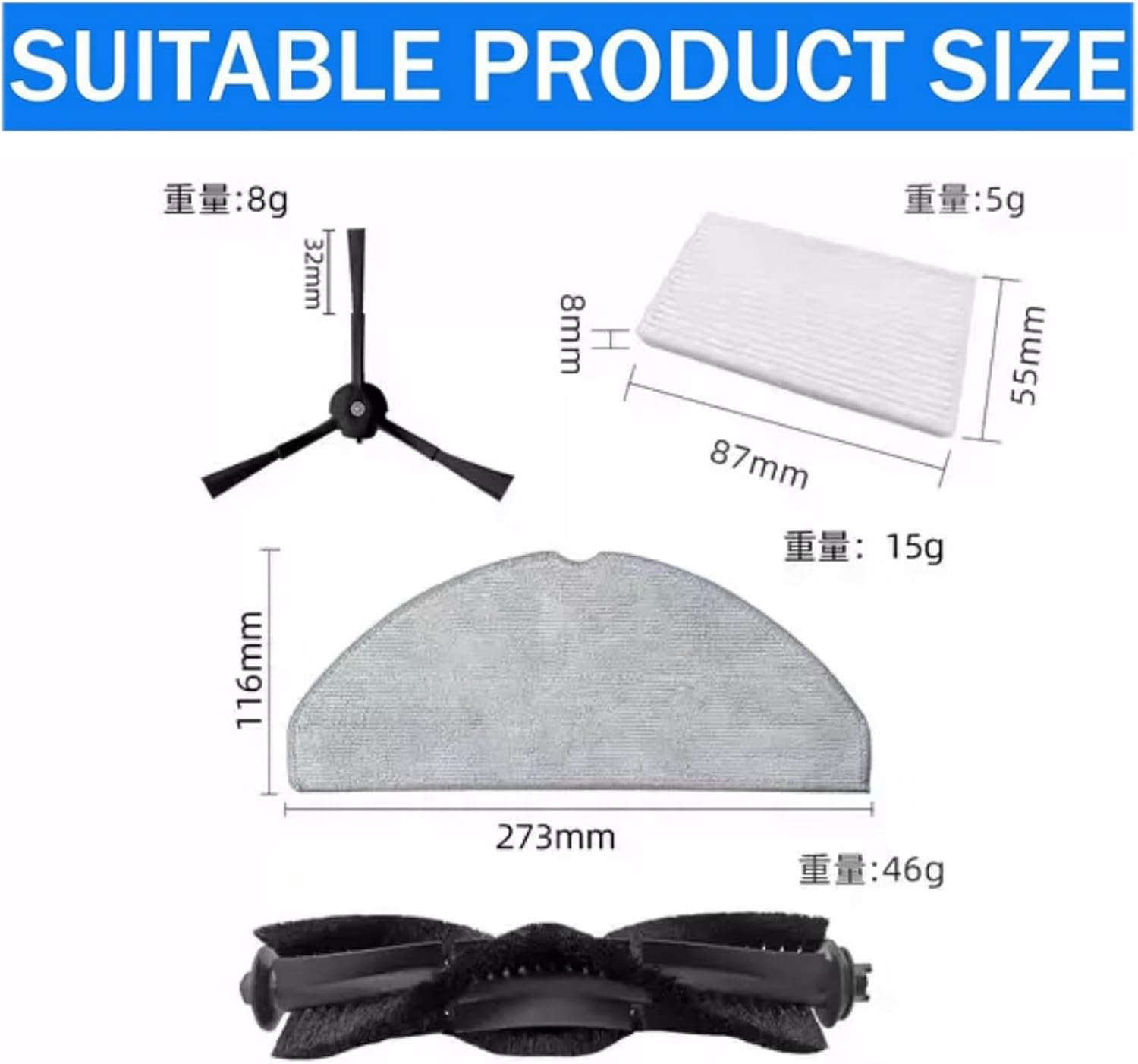 Replacement Parts Accessories for Tapo RV30 Max Plus / RV30 Max / RV20 Max Plus/RV20 Max Robot Vacuum,parts Include 1 Main Brushes 4 Side Brushes 3 Mop Pads 3 Filters 3 Dust Bags Attachments