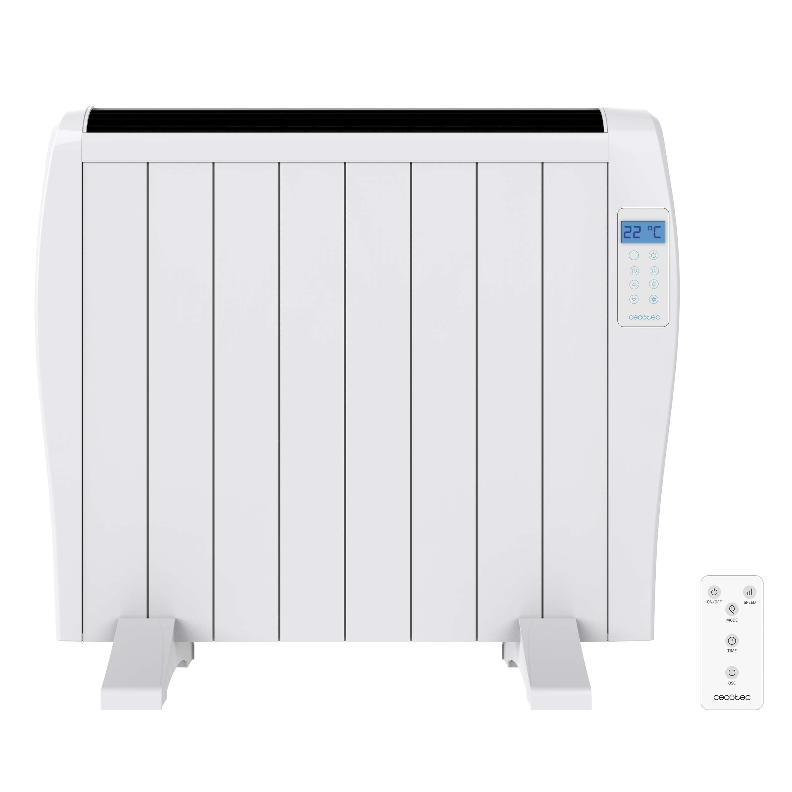 Cecotec Radiador Eléctrico Bajo Consumo Ready Warm 1800 Thermal 8 Elementos, 1200W, De pared o pie, 3 Modos, Temporizador, Mando a Distancia, Pantalla LED, Blanco