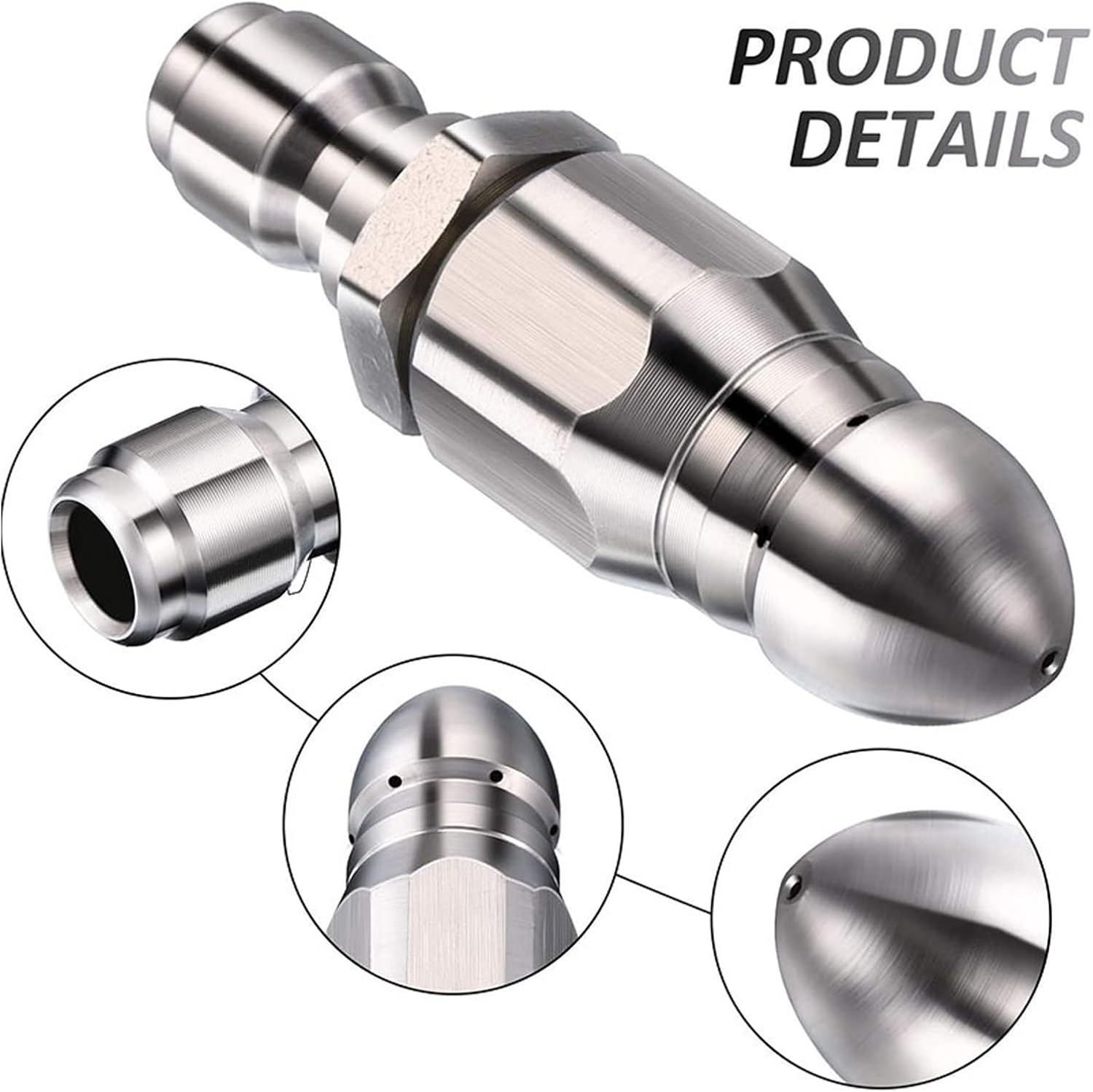 LiebeWH Sewer Jet Nozzle Stainless Steel Pressure Drain Cleaning Jetter Hose Nozzle with 1/4in Quick Connect Coupling for Pressure Washer (Silver), LIEBEWHWUVRSIAON8-02