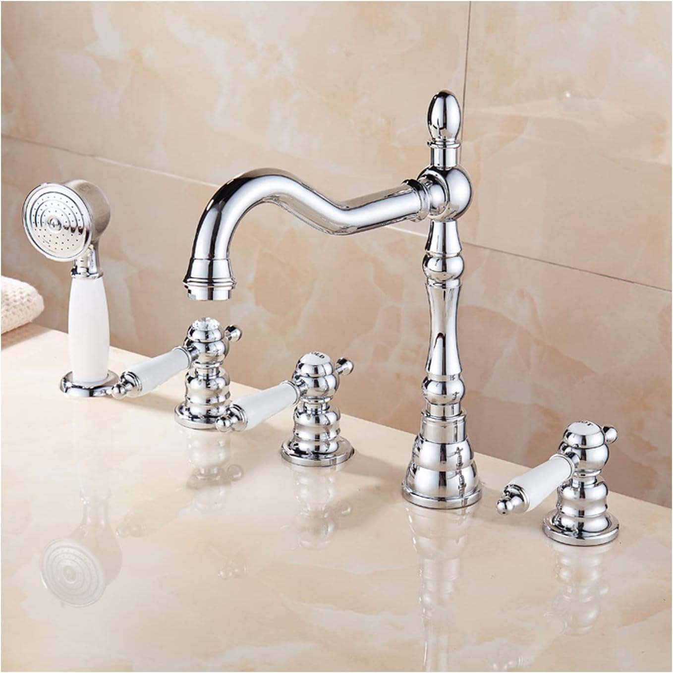 HAUSELIEBE Roman Bathtub Faucet with Handheld, Widespread 5