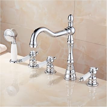 Roman Bathtub Faucet with Handheld, Widespread 5 Hole Shower Faucet, Deck Mounted Brass Tub Faucet with Shower Diverter