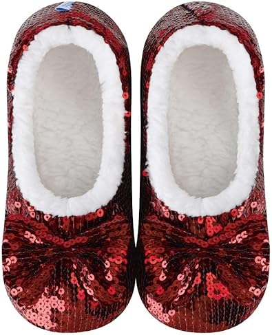 Snoozies Ballerina Bling Metallic Shine Slippers | Sequin House Shoes for Women | Slipper Socks with Grippers | Cute Indoor Footwear