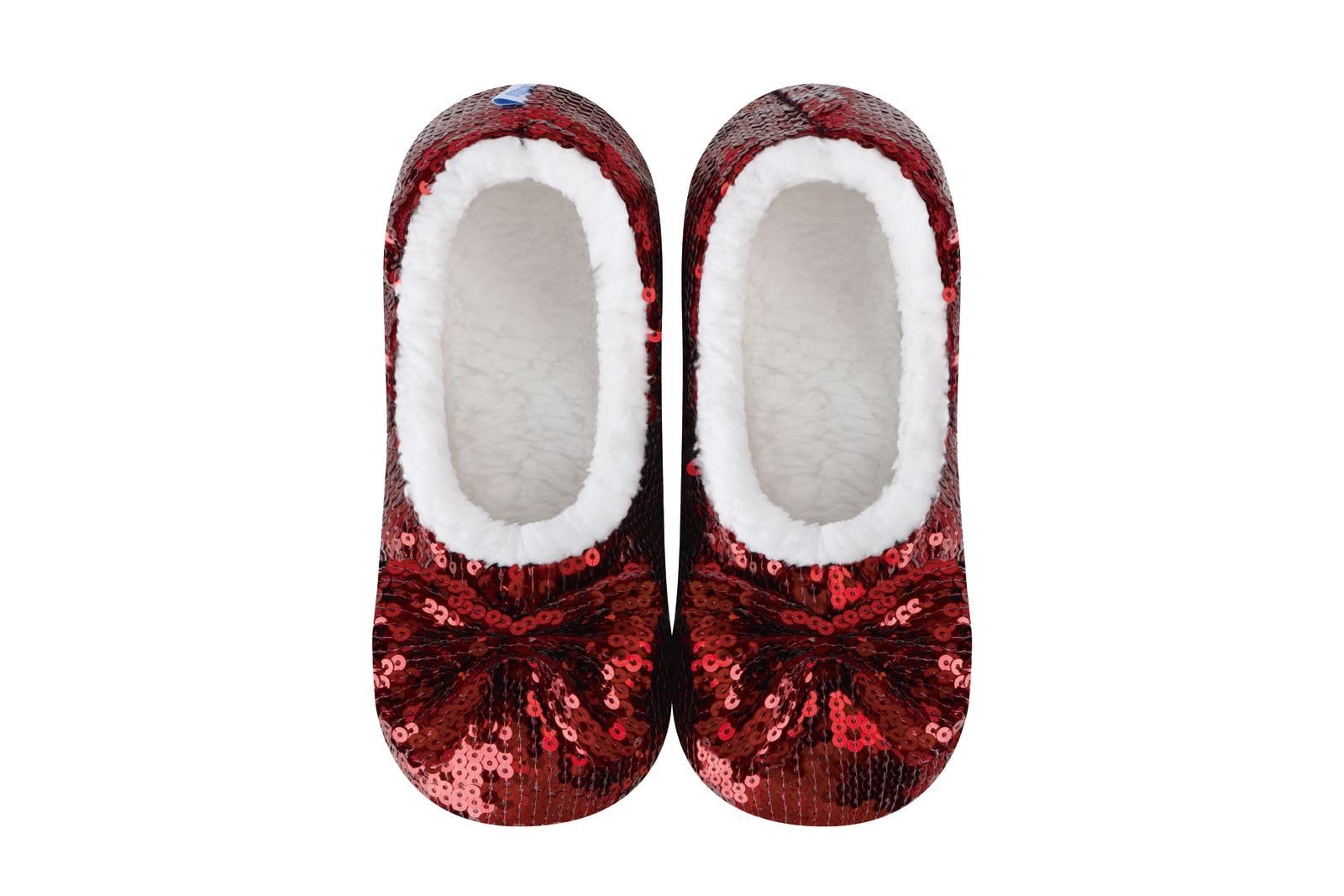 Snoozies Ballerina Bling Metallic Shine Slippers | Sequin House Shoes for Women | Slipper Socks with Grippers | Cute Indoor Footwear (Red, Medium)