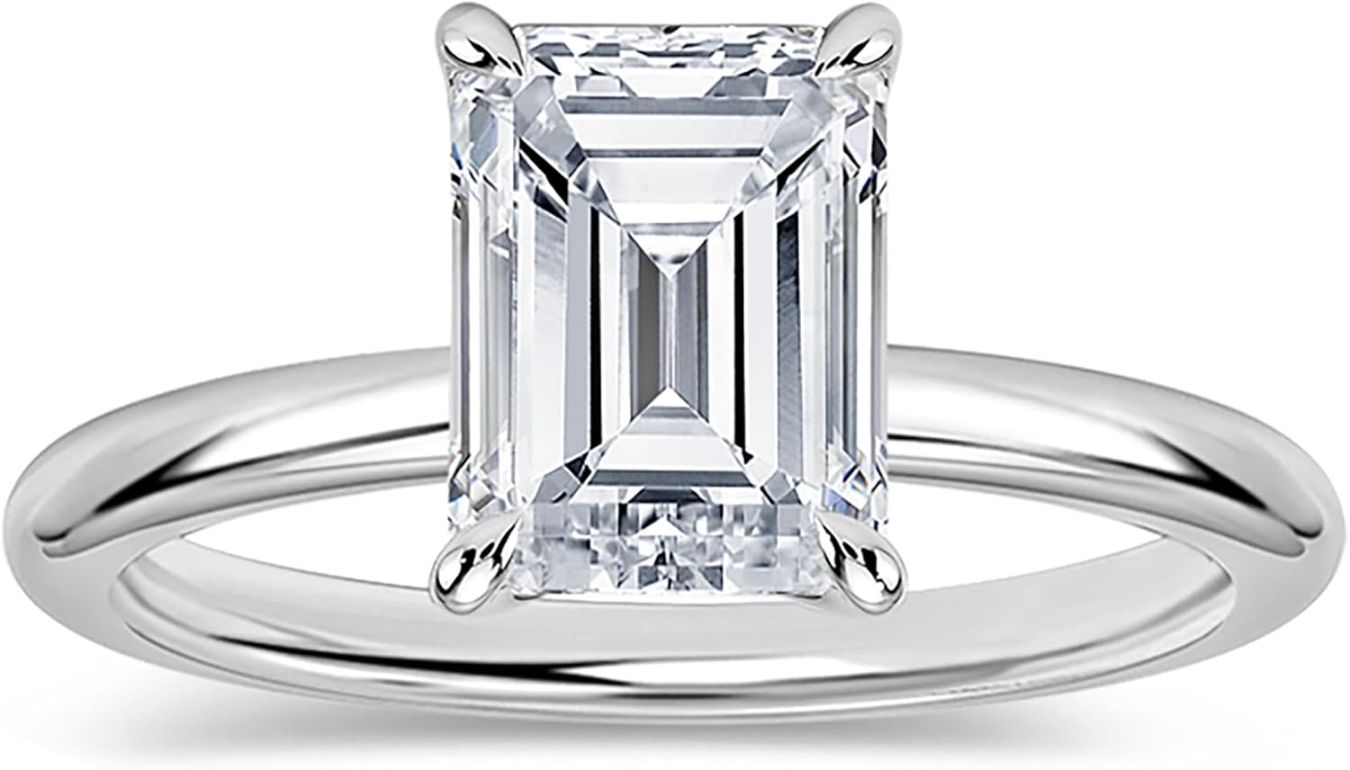 1.50 Carat Emerald Cut Lab Grown White Diamond or Cubic Zirconia 4 Prong Solitaire Engagement Ring for Women in 925 Sterling Silver