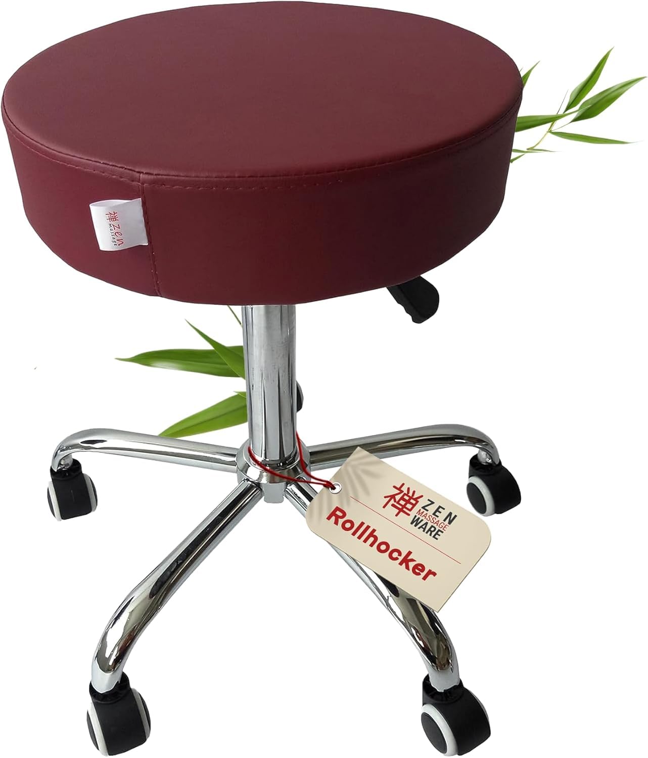 Zen – Taburete con Ruedas - Taburete Ruedas ergonómico para relajación y Salud - Taburete Regulable Giratorio sin escalonamientos - para Masaje, Oficina, Consulta y salón de cosmética Borgoña
