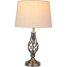 Lighting Supermarket Queenswood Traditional Barley Twist Table Lamp with Natural Linen Drum Shade- Antique Brass