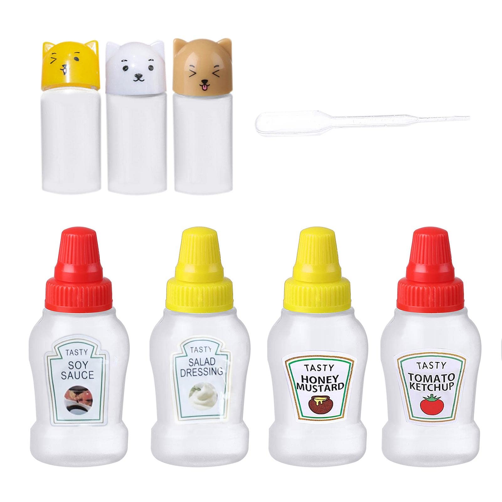 PW TOOLS Squeeze Bottles, Soy Sauce Bottle, Refillable Ketchup Honey Salad Containers Bottles, Portable Sauce Jars Lunch Box Dressing Dispensers, for School