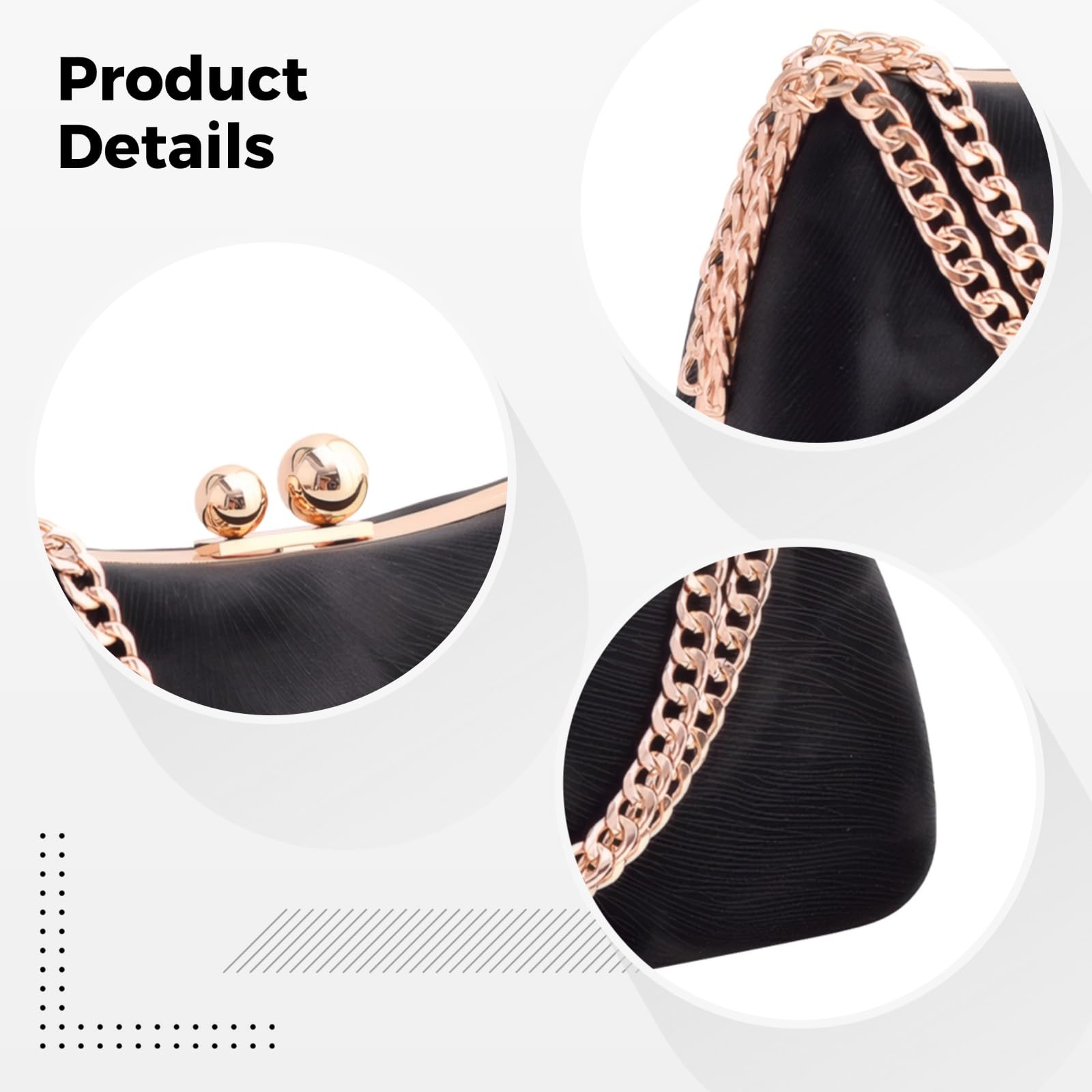 Pochette da sera nera, borsa da festa in pelle PU con chiusura a bacio retrò, borsa a tracolla con catena staccabile per matrimonio, 22,1 cm, 22 cm